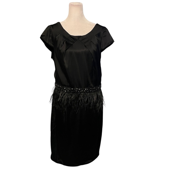 Alexia Admor Black Beaded Feather Fringe Waist Sheath Dress Size Large NWT - Picture 2 of 8